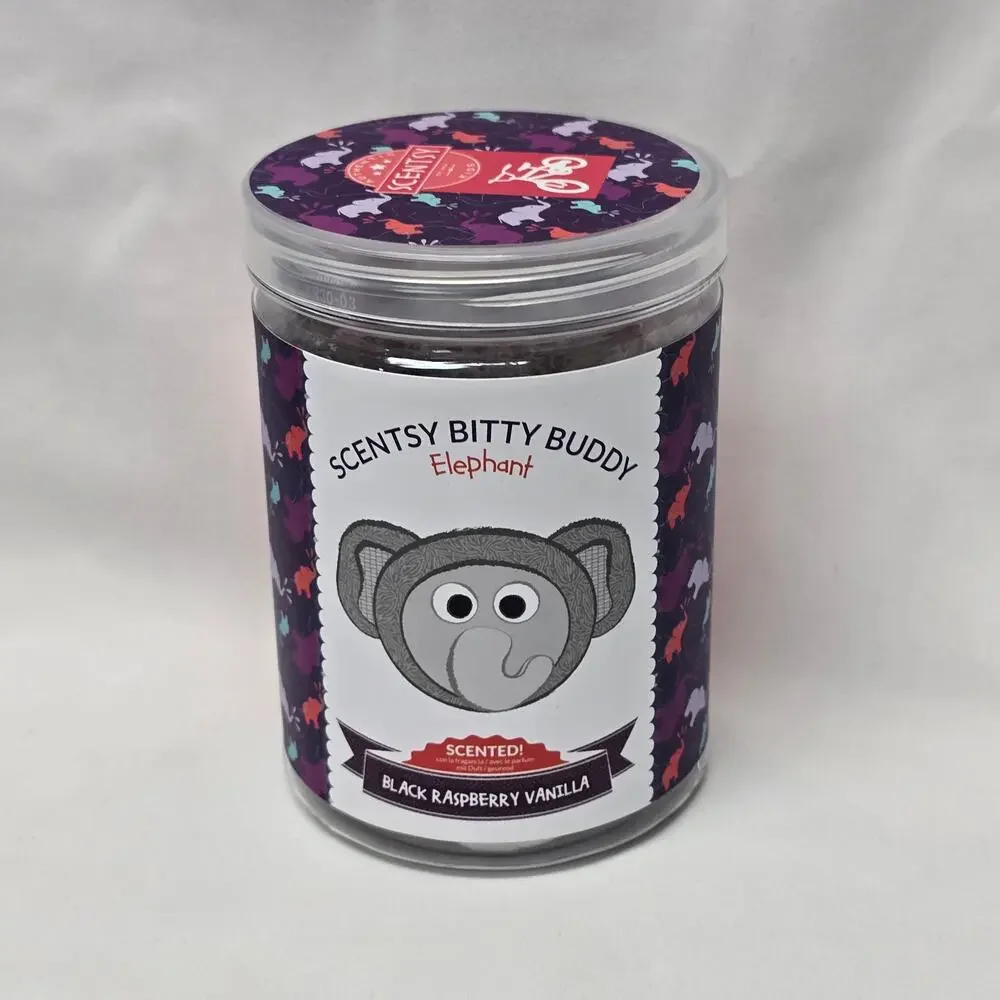 Scentsy Bitty Buddy Gray Elephant Plush Scented Black Raspberry Vanilla Fragrant